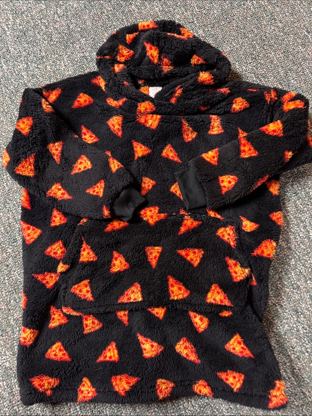 Cat & Jack Black Plush Hoodie with Orange Pizza Print